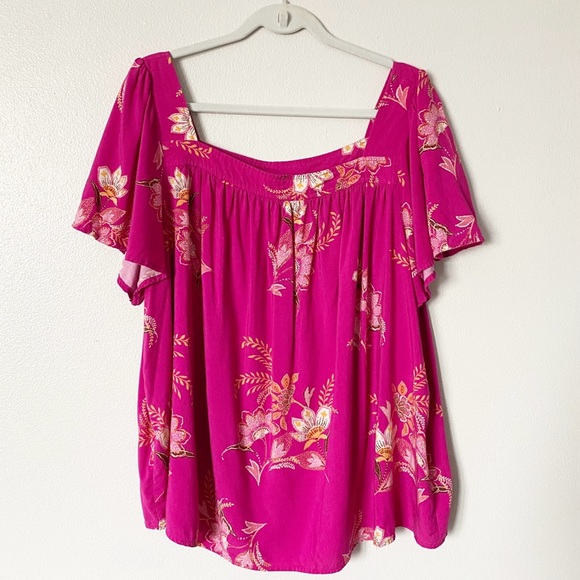 Torrid Challis Flutter Sleeve Top Size 3 (3X/22-24) Mindful Paisley Fuschia Red - Picture 3 of 9